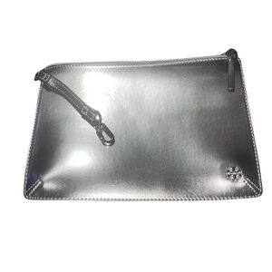 Tory Burch Metallic Silver Block-T Pouch / Wristlet